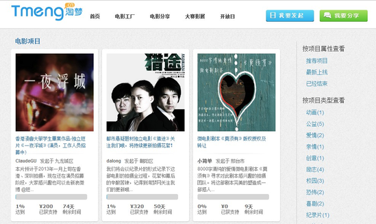 淘梦网：独立电影众筹平台