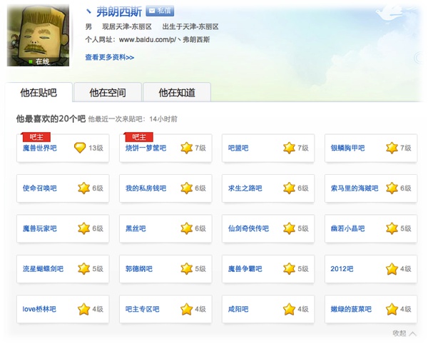 一个贴吧热门用户加入的全部贴吧