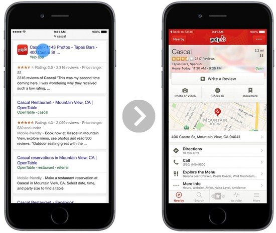 谷歌搜索正式支持苹果iOS9应用索引功能